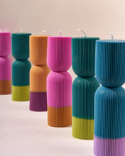 Load image into Gallery viewer, Colour Block Pillar Candle - Yellow/Plum
