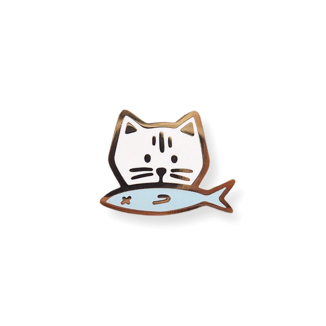 Cat with Fish Enamel Pin