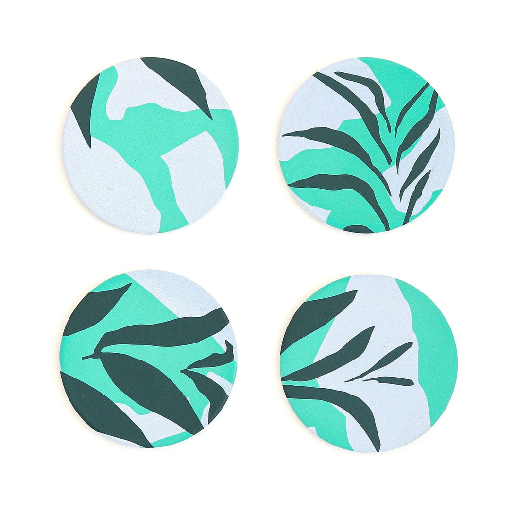 Absorbent Ceramic Coasters Set - Greenery