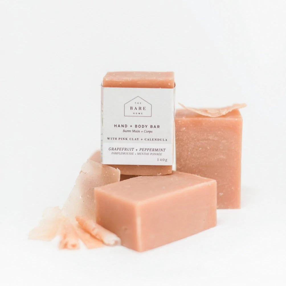 Pink Clay Hand + Body Bar Soap - Grapefruit and Peppermint