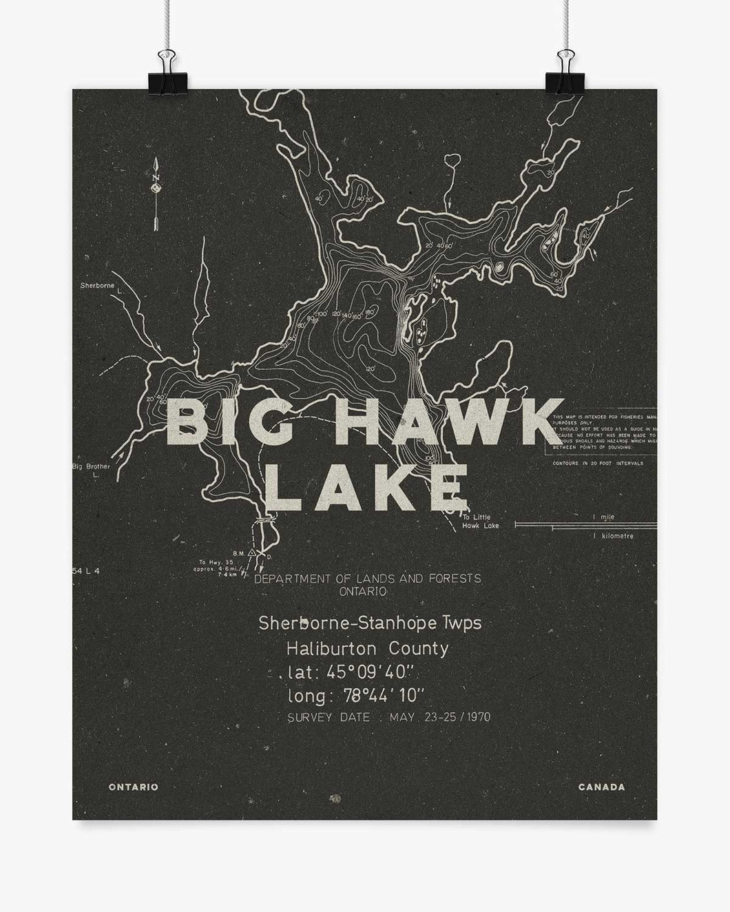 Big Hawk Lake Contours Print